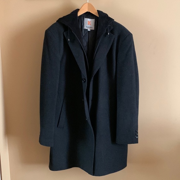 Dark Grey Wool Cashmere Coat with Removable Hood - Picture 1 of 13